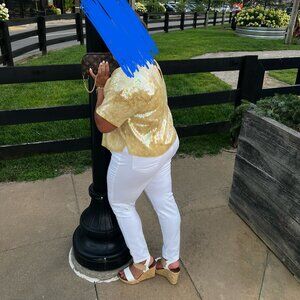 Pelcro Sequin Top - Tan & Gold - Size Large